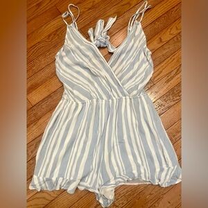 American Eagle Outfitters Light Blue and White Striped Babydoll Romper L